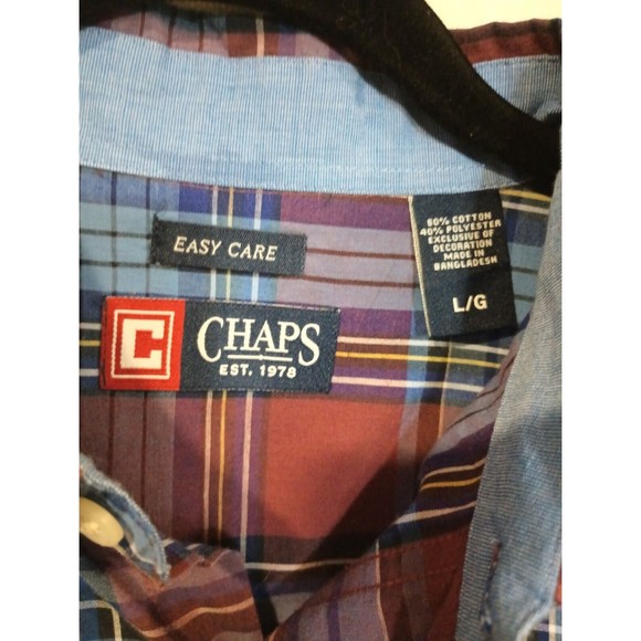 Chaps Shirt Mens Large Check Plaid Easy Care Button Up Long Sleeve Great Cond. - Picture 2 of 4